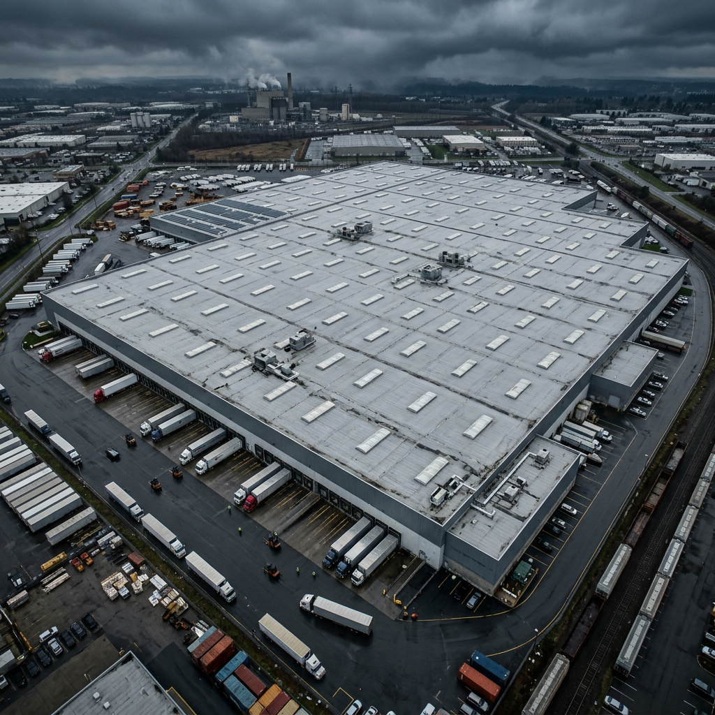 Large manufacturing facility roof from above