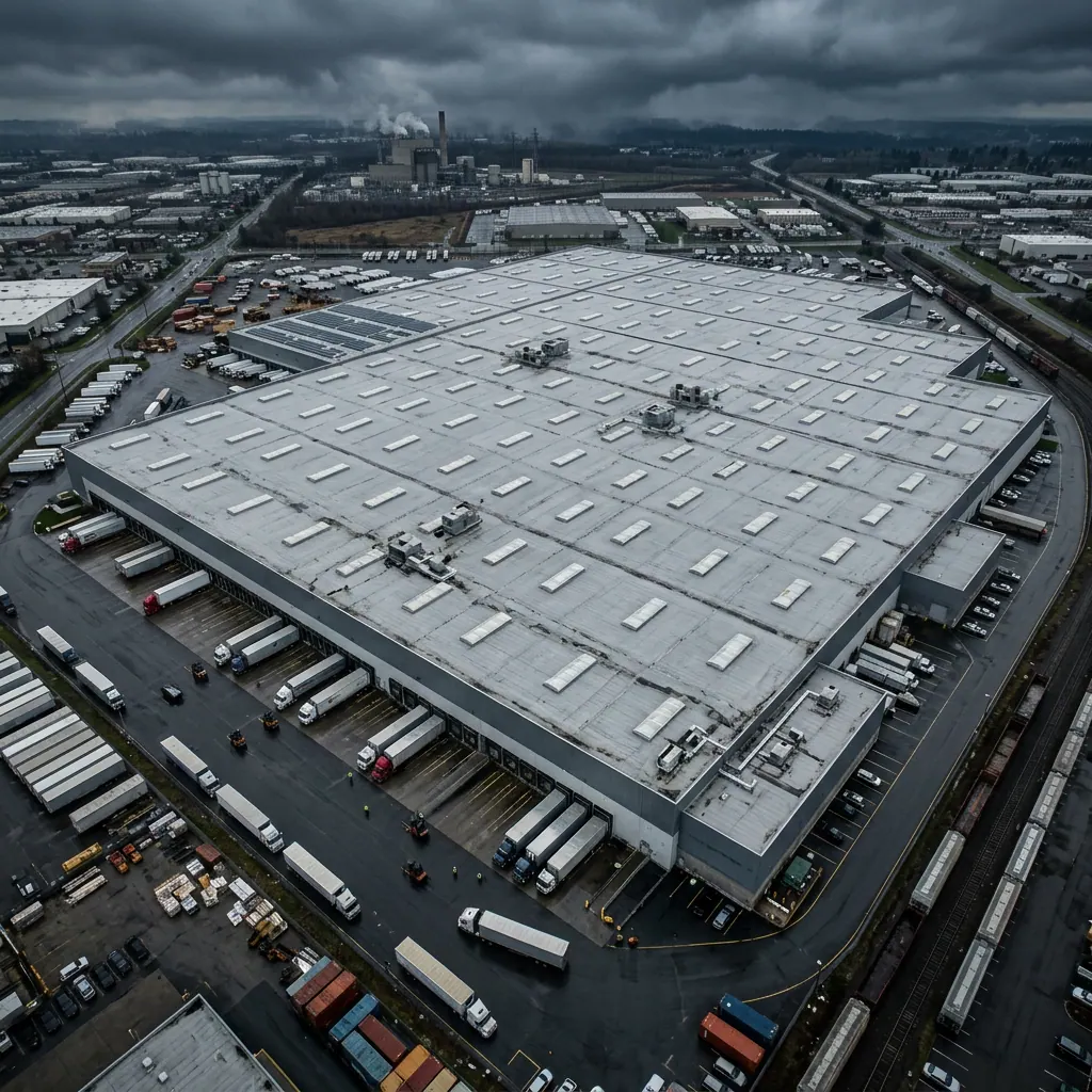 Large manufacturing facility roof from above