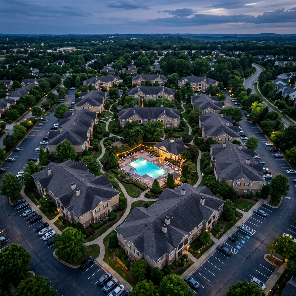 Apartment community buildings from above